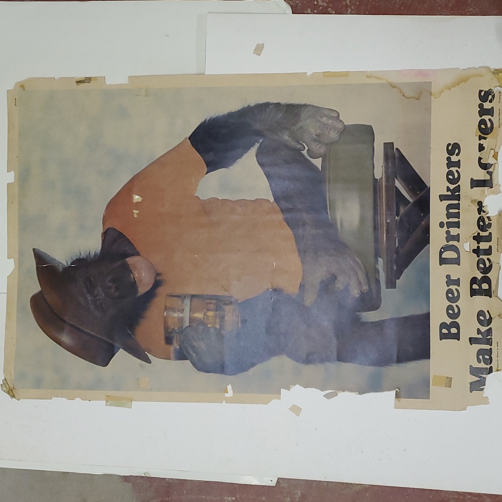 Vintage 1970's  Beer Drinkers Poster With Monkey